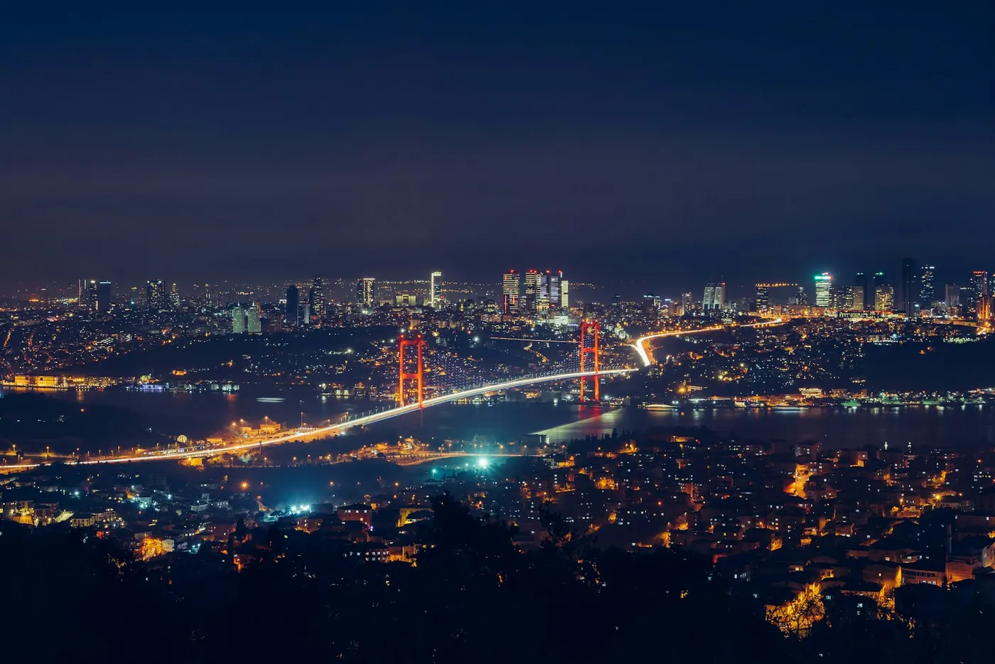 Istanbul city lights at night from above