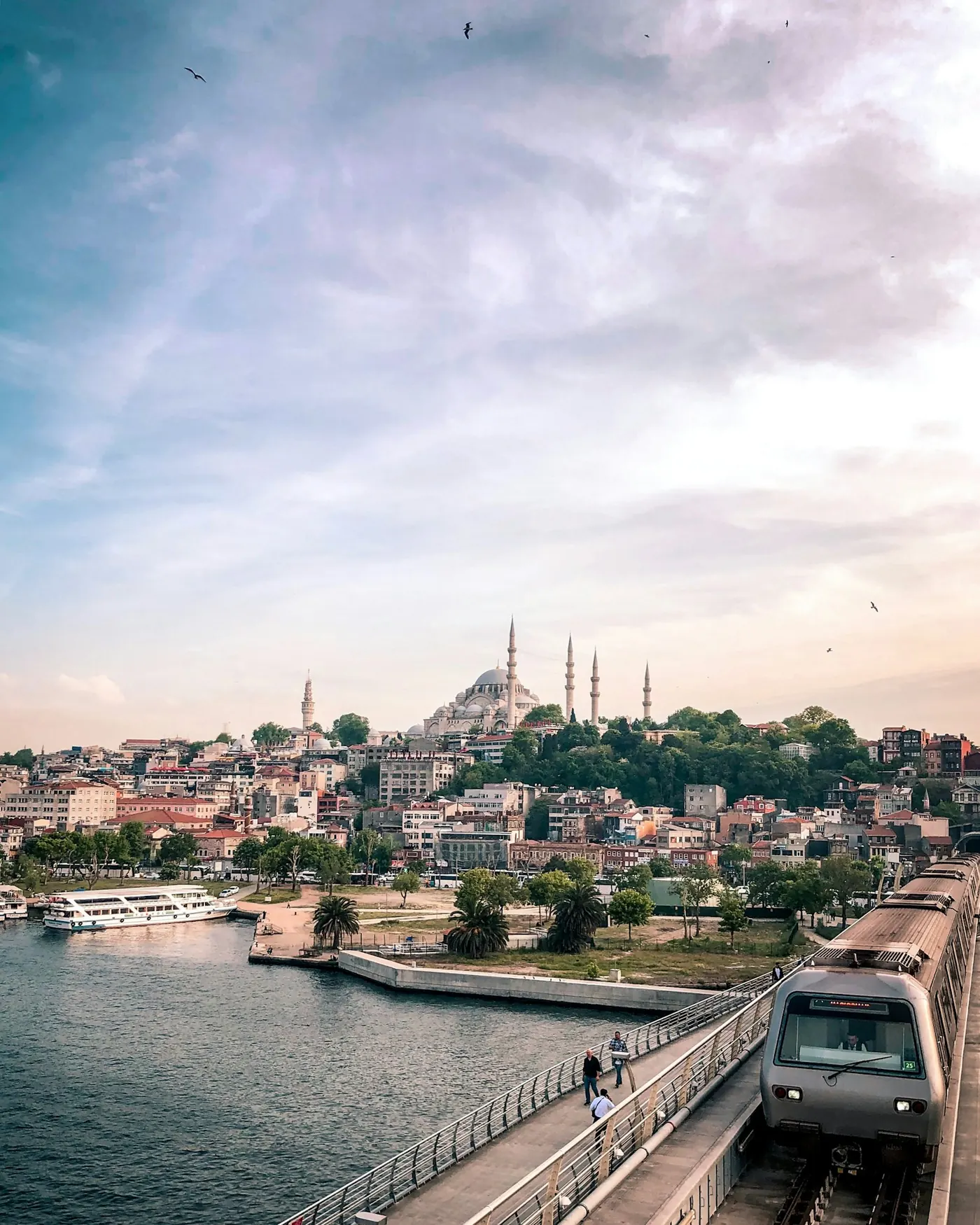 Train crossing a bridge in Istanbul